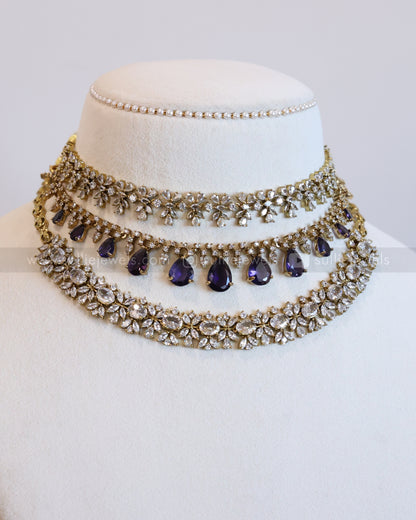 Diamond Lookalike Violet Raindrop Necklace Layered Combo