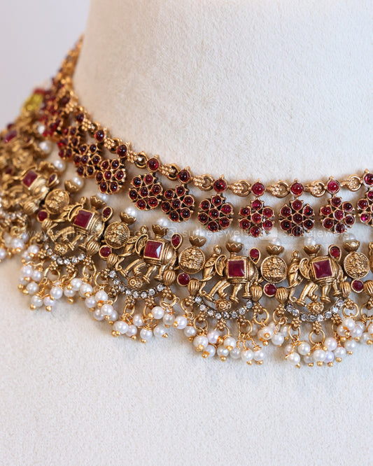 Ruby Floral Elephant Pearl Layered Combo