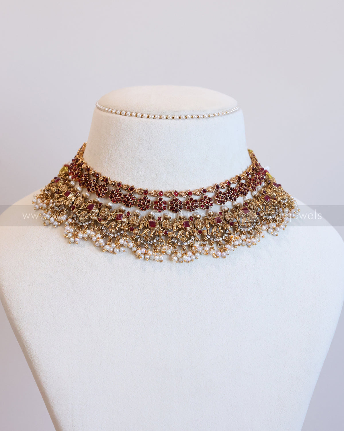 Ruby Floral Elephant Pearl Layered Combo