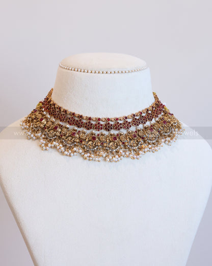 Ruby Floral Elephant Pearl Layered Combo