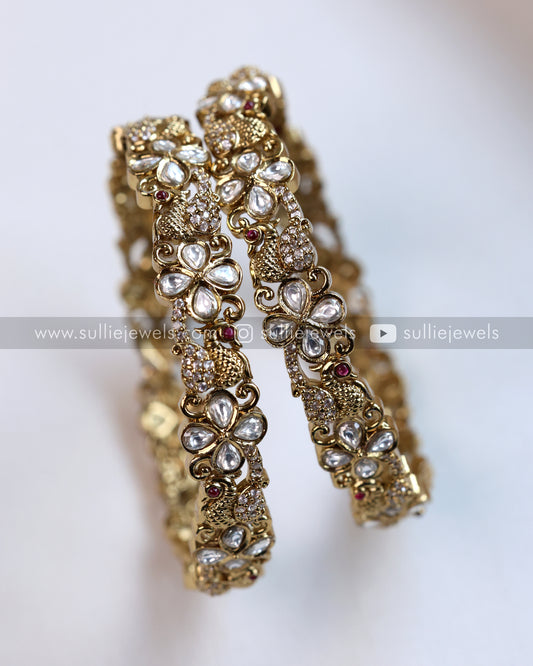 White Victorian Peacock & Stone Bangle - Set of 2