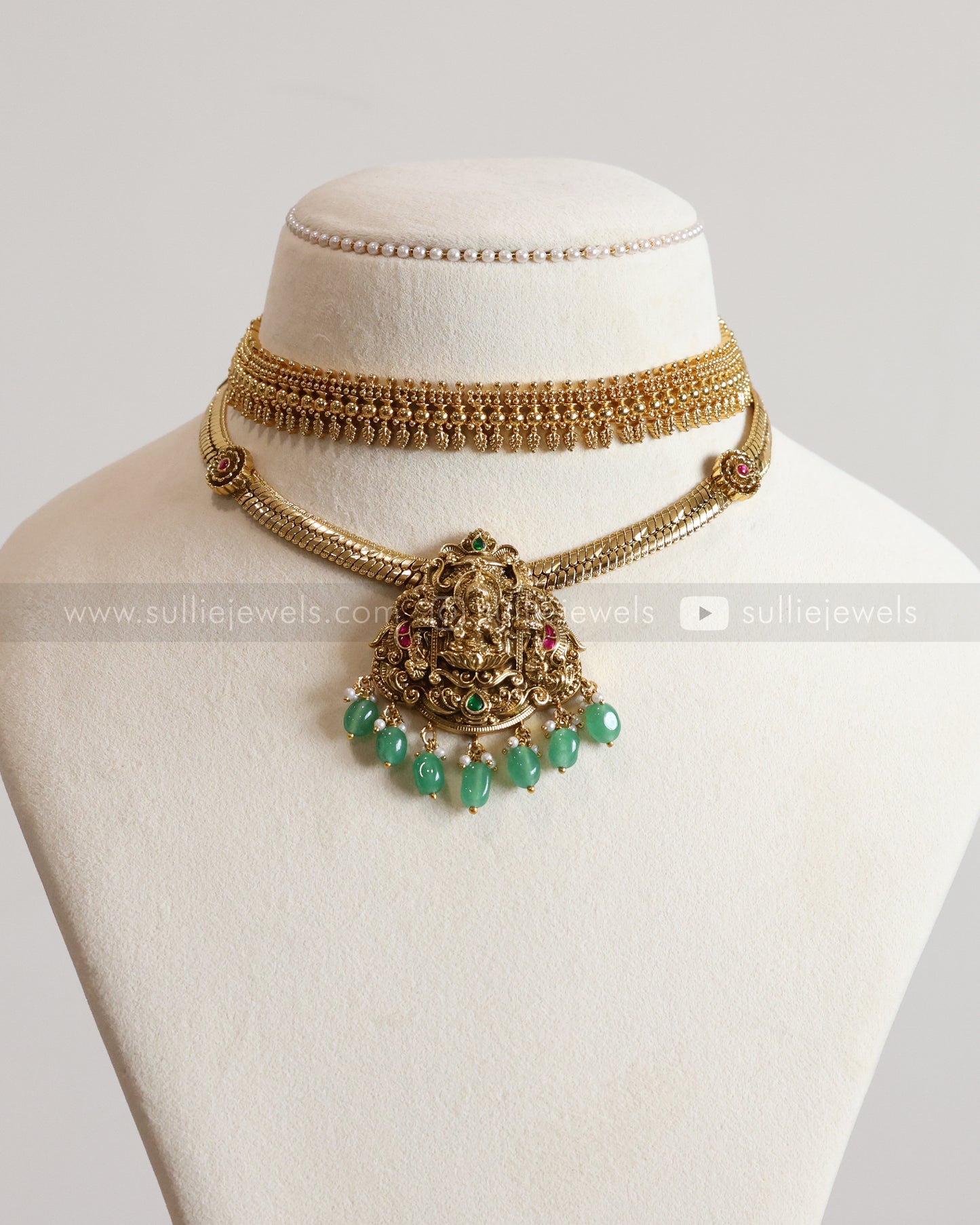 Lakshmi Premium Golden Mint Beads Necklace Layered Combo