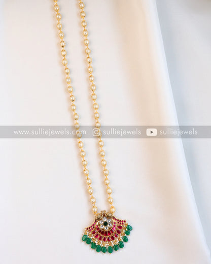 Gold Meshed Pearl Chain with Kemp Pendant - No Idol