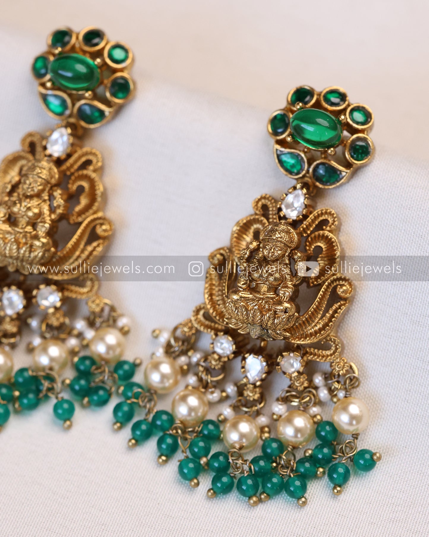 Lakshmi Kemp Antique Gold Premium Choker with - Mint Beads / Green Beads
