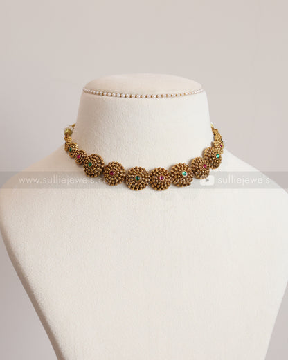 3786 - Sullie Basic - Multi Stone Floral Necklace with Stud