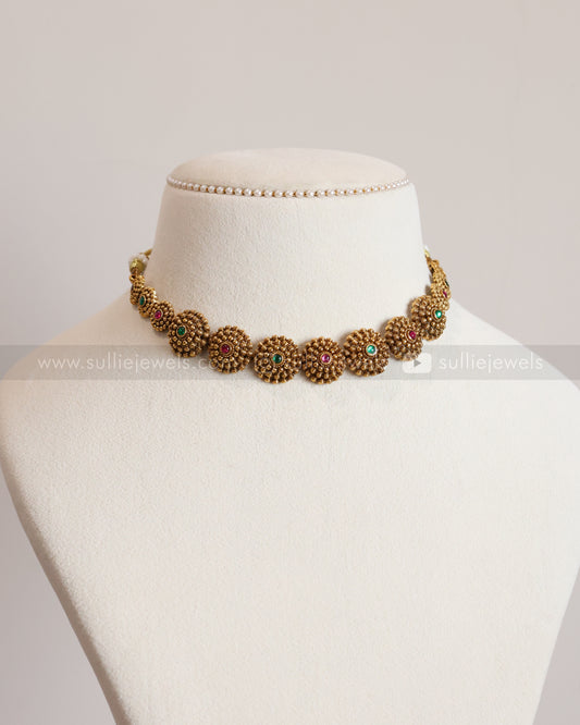 3786 - Sullie Basic - Multi Stone Floral Necklace with Stud