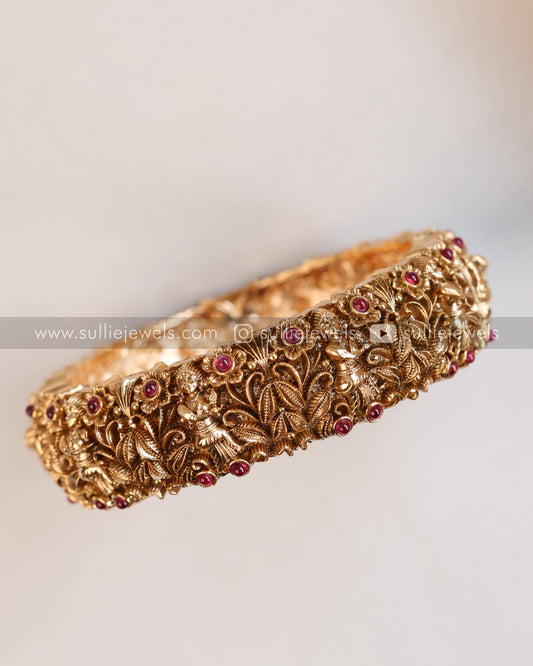 Goddess Detail Ruby & Gold Screw Kada Bangle