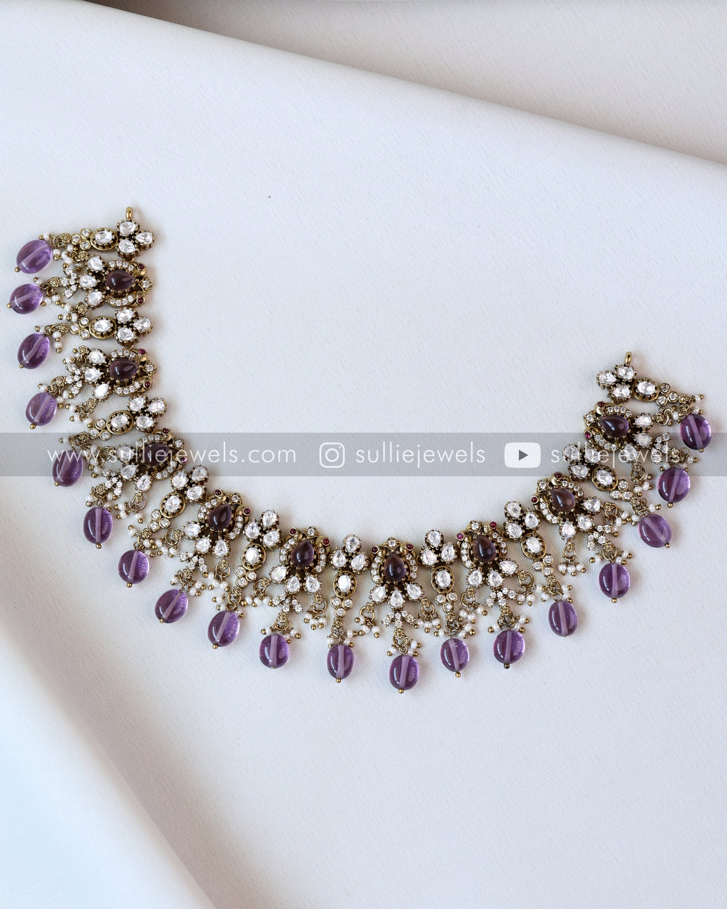 Victorian Polki Diamond Violet Combo ( 4 piece )