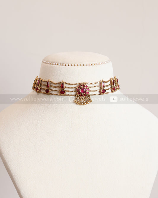 2133 - Sullie Basic - 4 Layer Ruby Palakka Choker with Stud