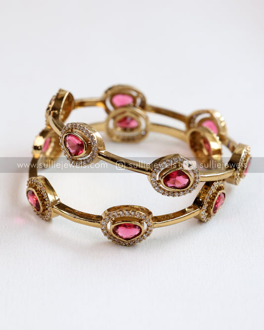 Premium Triangular Ruby Stone Bangle - Set of 2