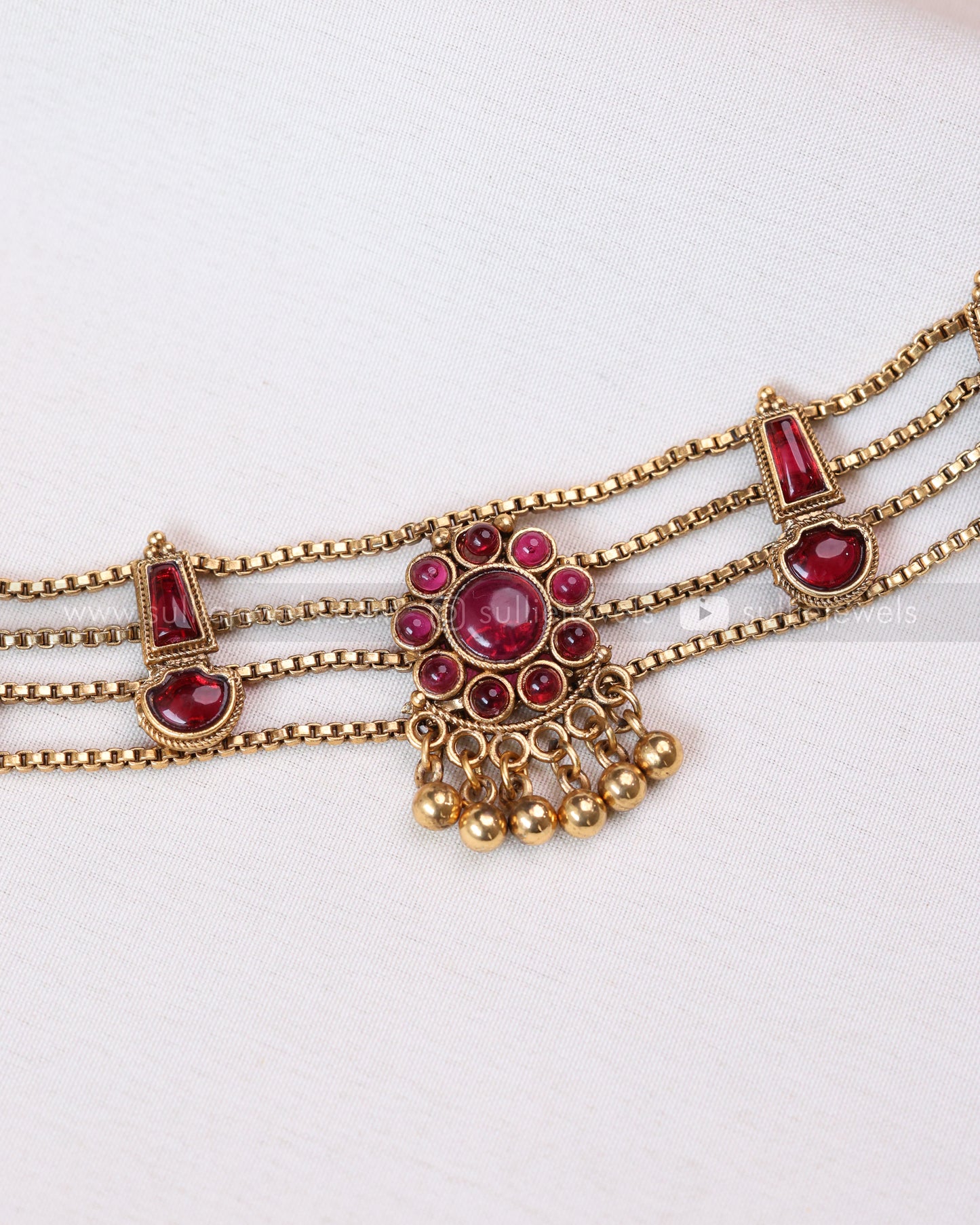 2133 - Sullie Basic - 4 Layer Ruby Palakka Choker with Stud