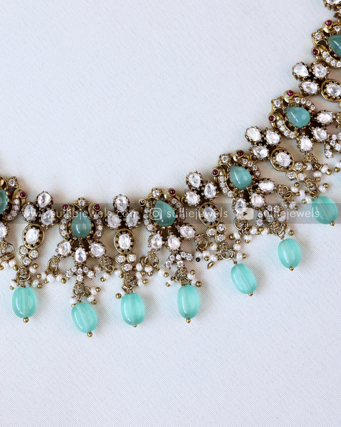 Victorian Polki Diamond Pastel Blue/Green Combo ( 6 piece )