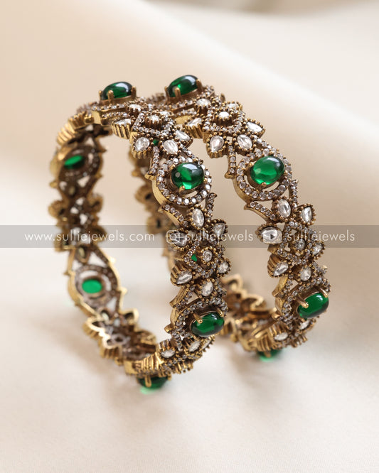 Green Victorian Stone Bangle Set of 2