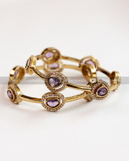 Premium Triangular Violet Stone Bangle - Set of 2