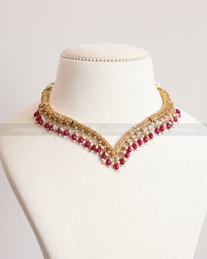 3785 - Sullie Basic Ruby Guttapusalu Hasli with Earrings