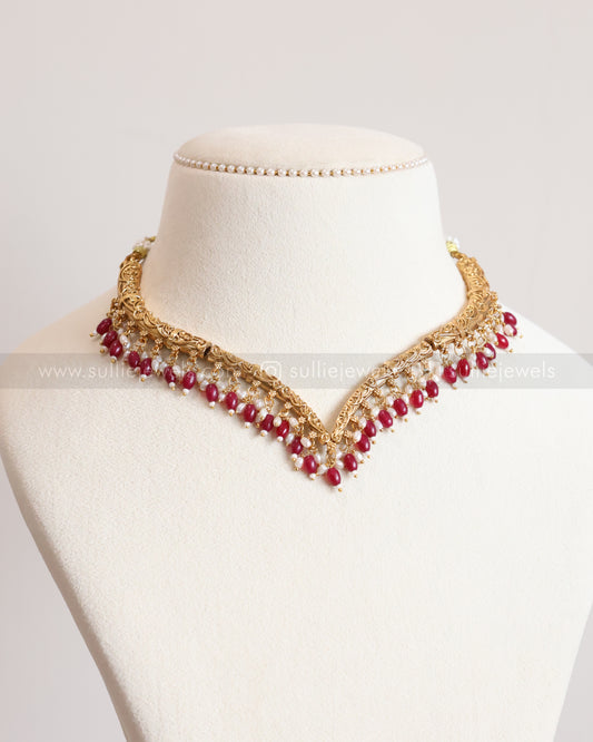 3785 - Sullie Basic Ruby Guttapusalu Hasli with Earrings
