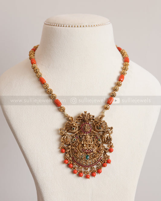 6055 - Sullie Basic Lakshmi Coral Pendant with Chain and Jhumka