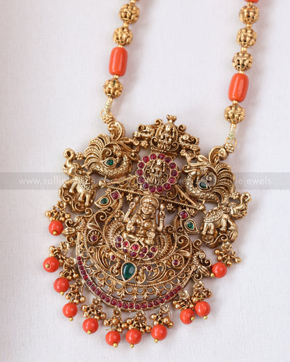 6055 - Sullie Basic Lakshmi Coral Pendant with Chain and Jhumka