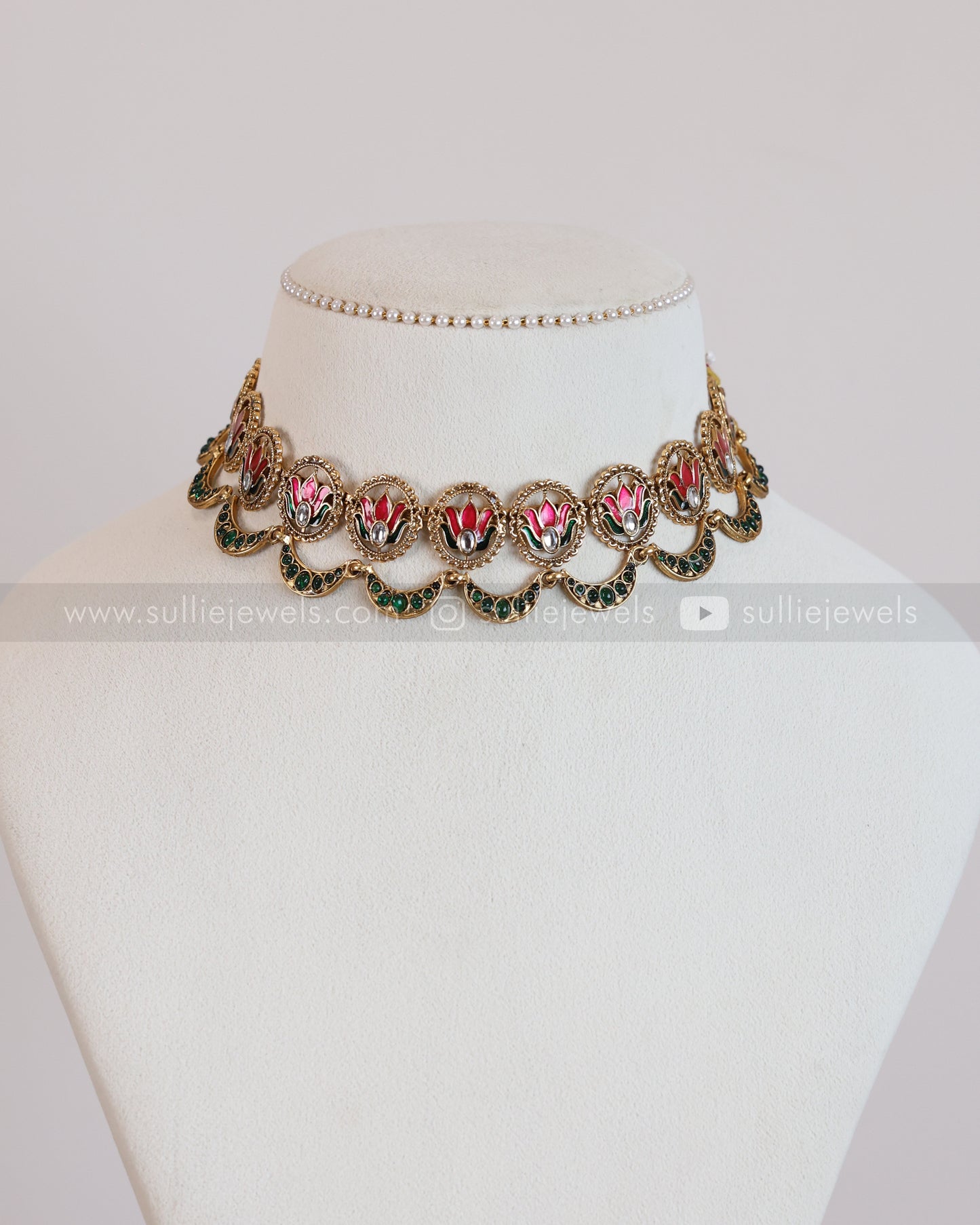 Sullie Basic - Green Stone Meenakari Lotus Layered Combo
