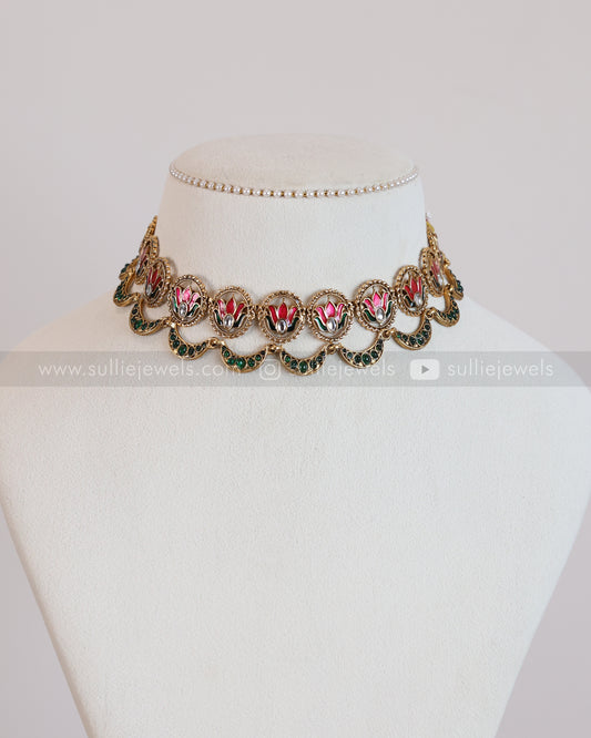 Sullie Basic - Green Stone Meenakari Lotus Layered Combo