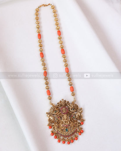 6055 - Sullie Basic Lakshmi Coral Pendant with Chain and Jhumka