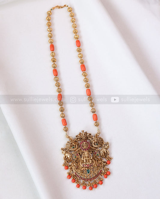 6055 - Sullie Basic Lakshmi Coral Pendant with Chain and Jhumka