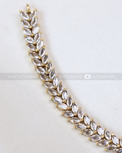 3682 - Violet Raindrop AD Stone Leaf Necklace with Earring