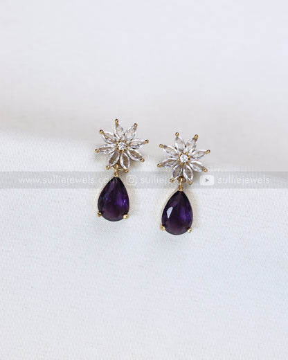 3682 - Violet Raindrop AD Stone Leaf Necklace with Earring