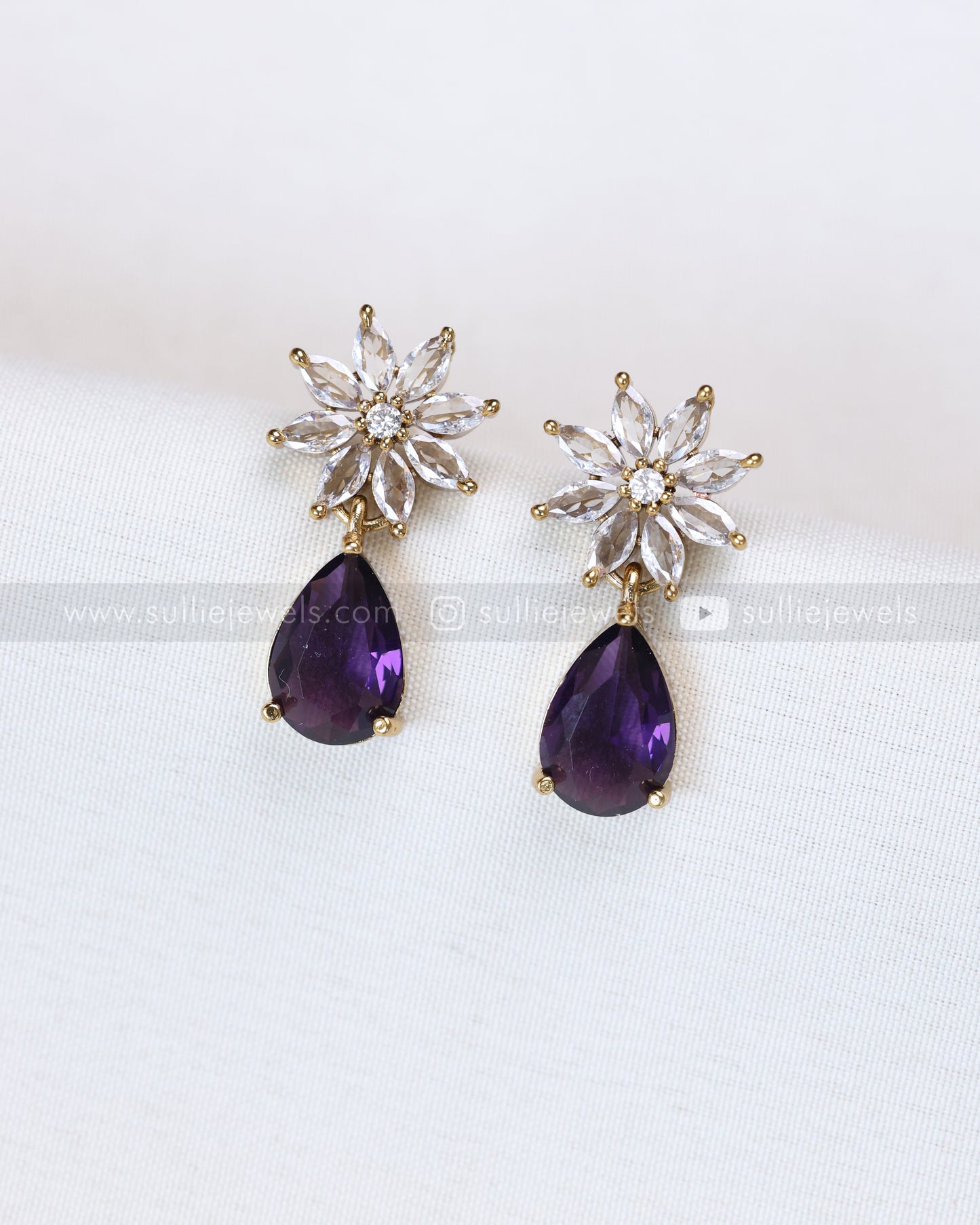 3682 - Violet Raindrop AD Stone Leaf Necklace with Earring