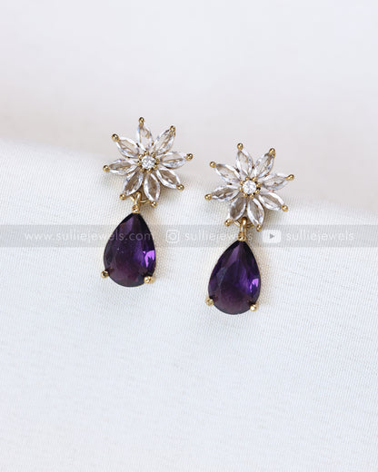 3682 - Violet Raindrop AD Stone Leaf Necklace with Earring