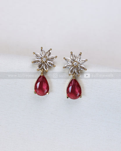 3680 - Ruby Raindrop AD Stone Leaf Necklace with Earring
