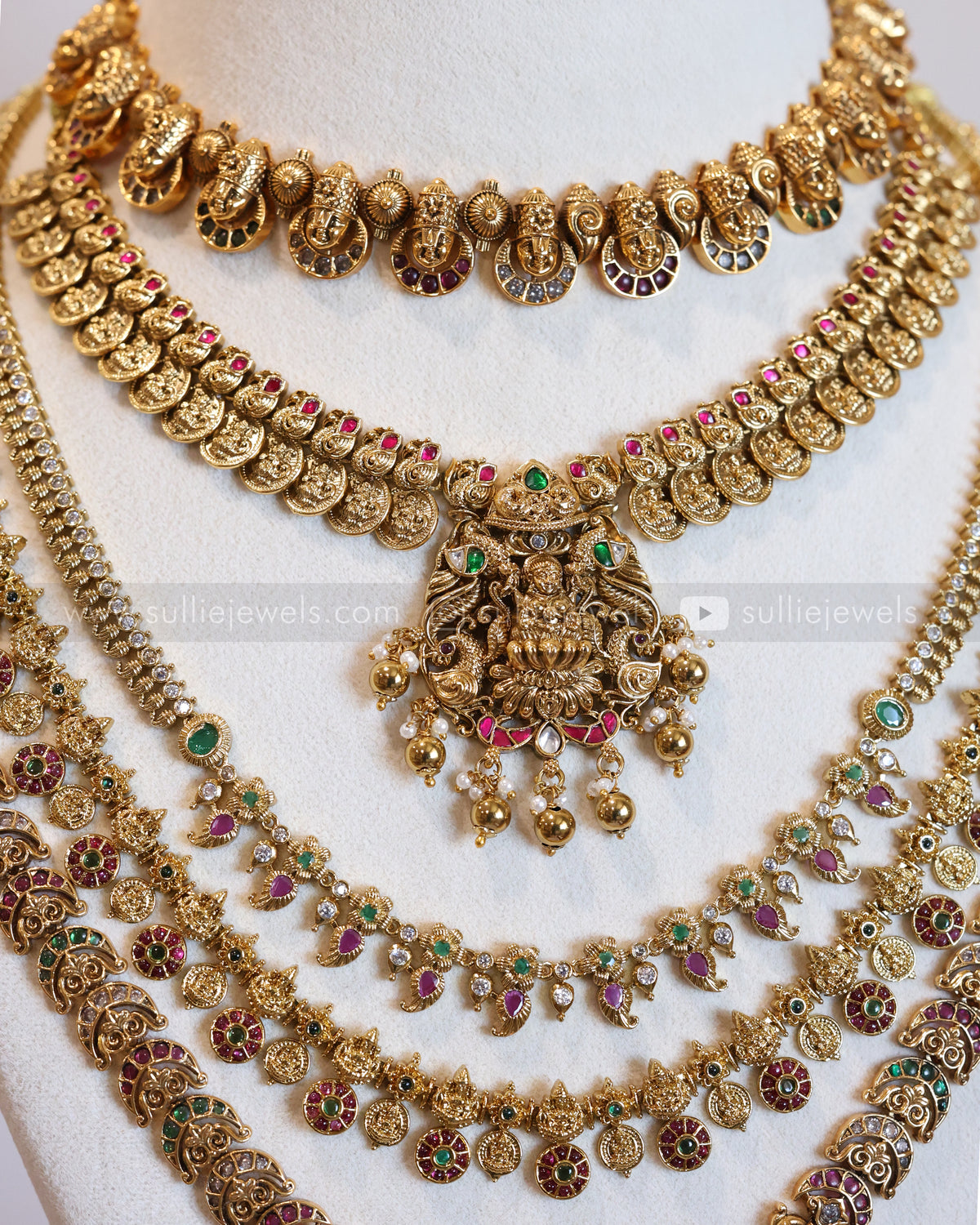 Premium Lakshmi Gold Coin & Stone Bridal Combo ( 7 Piece )
