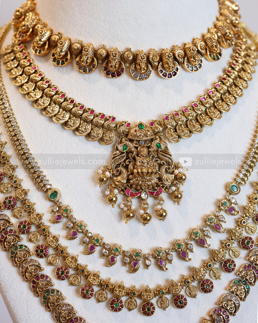 Premium Lakshmi Gold Coin & Stone Bridal Combo ( 7 Piece )