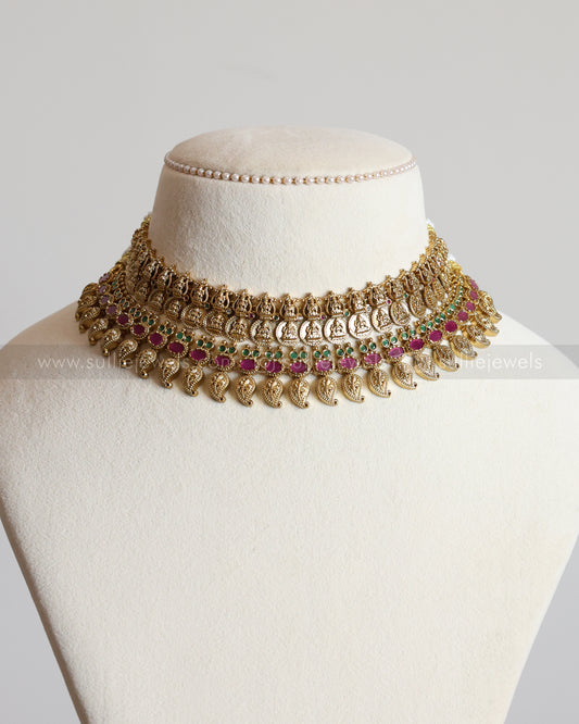 Detailed Gold Coin Ruby Green Mango Layered Combo