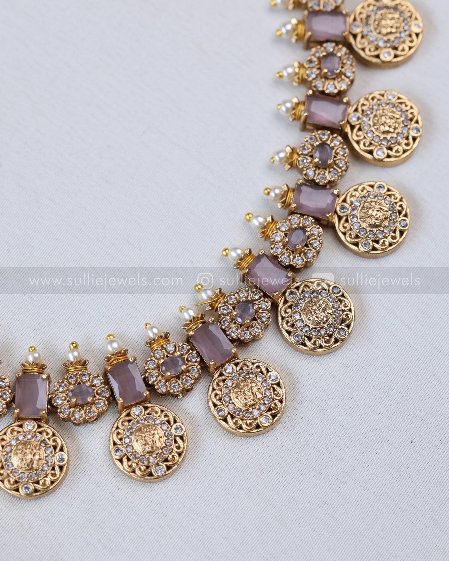 3699 - Lavender Coin Ram Parivar Necklace with Stud