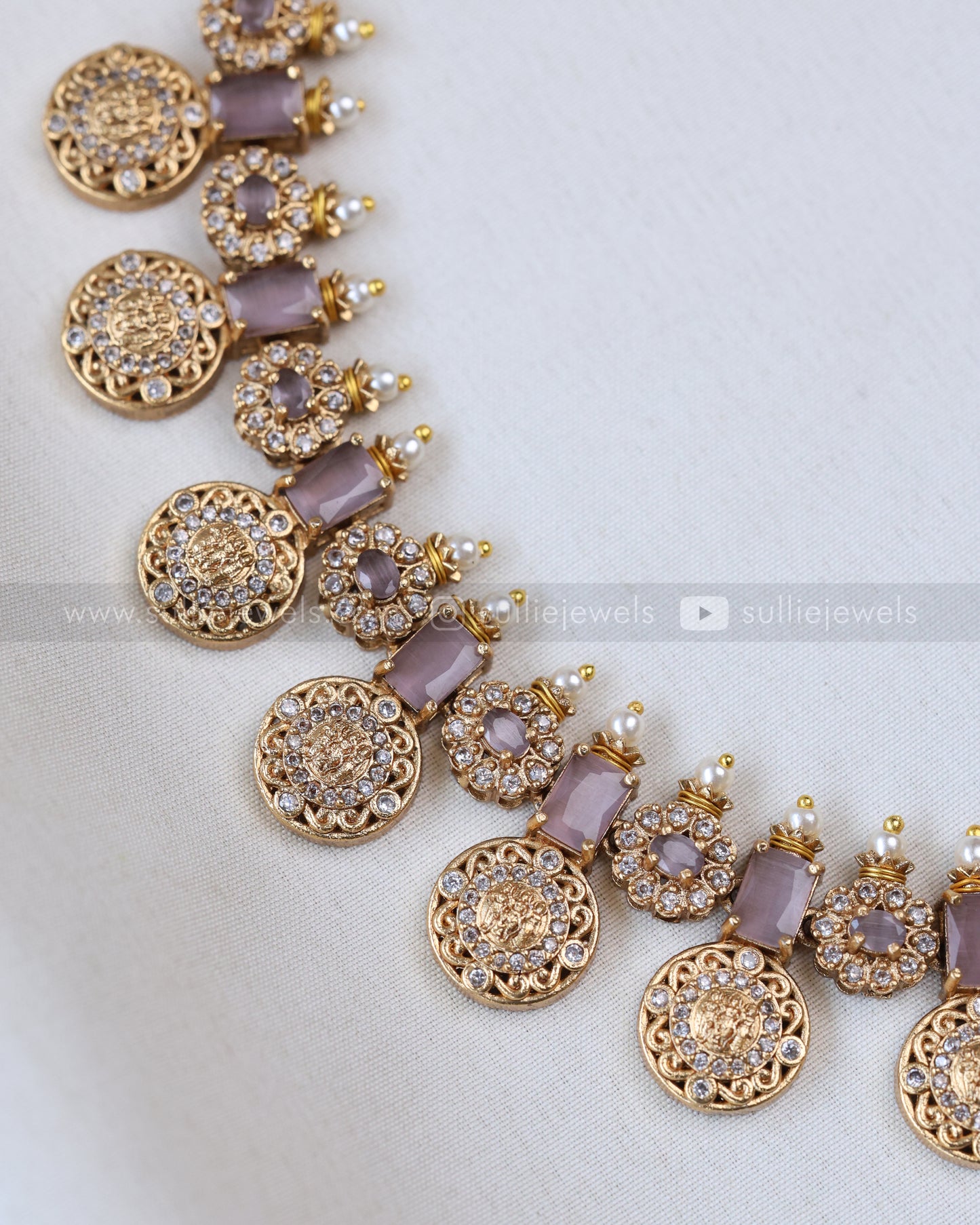 3699 - Lavender Coin Ram Parivar Necklace with Stud
