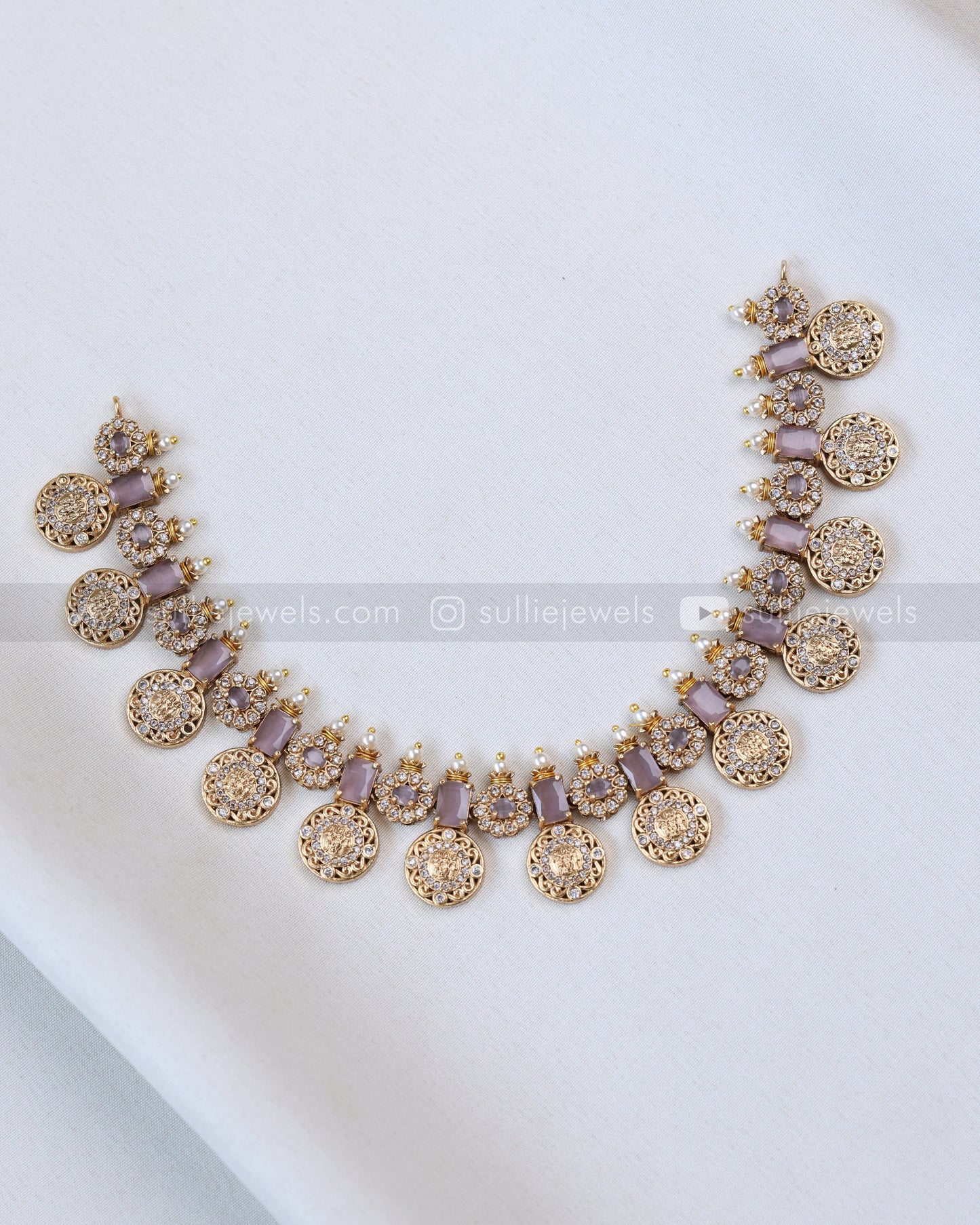 3699 - Lavender Coin Ram Parivar Necklace with Stud