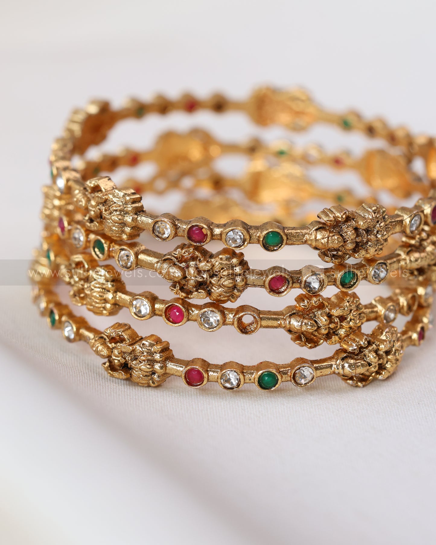 9048 - Sullie Basic Stone & Gold Lakshmi Bangle Set of 4
