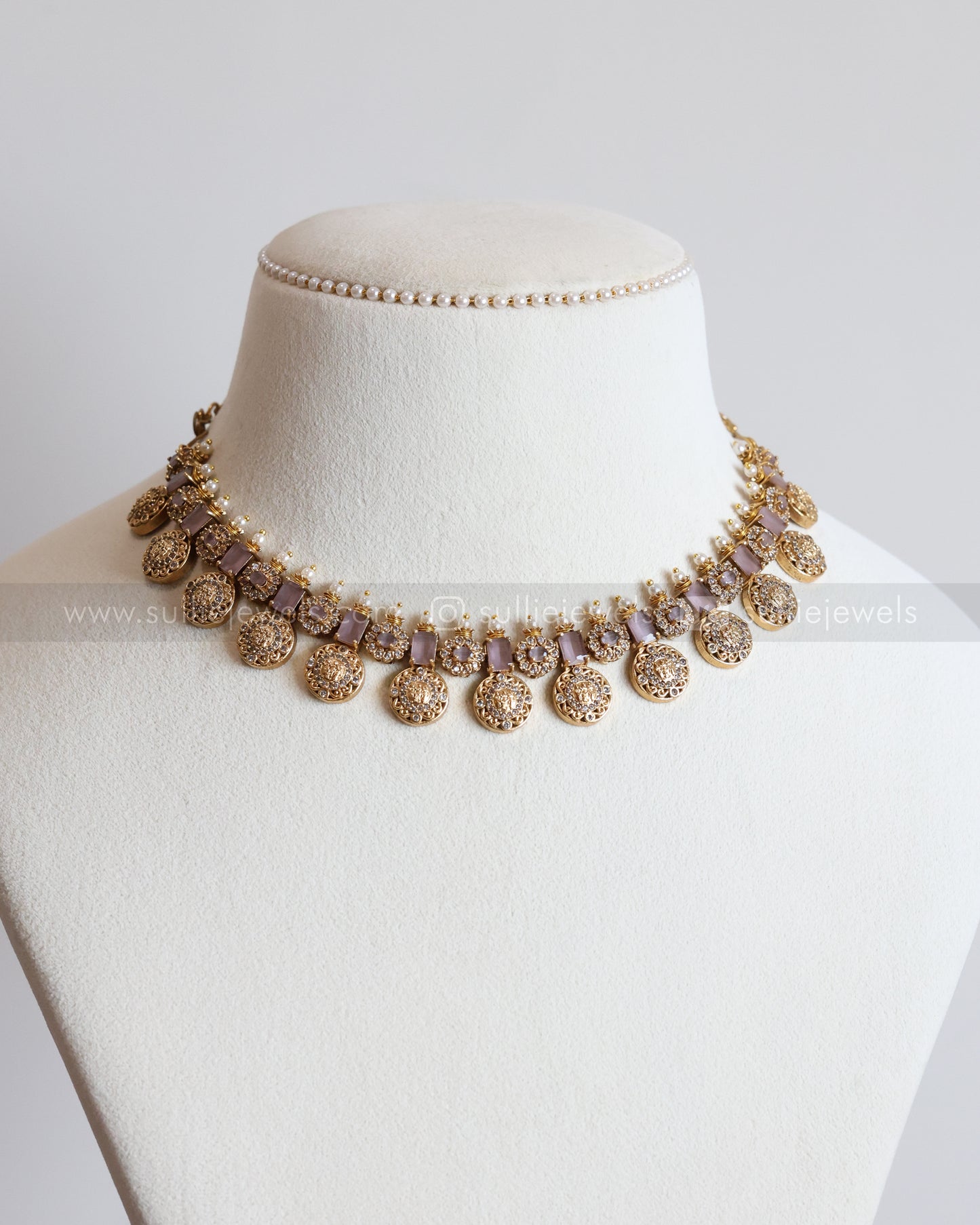 3699 - Lavender Coin Ram Parivar Necklace with Stud