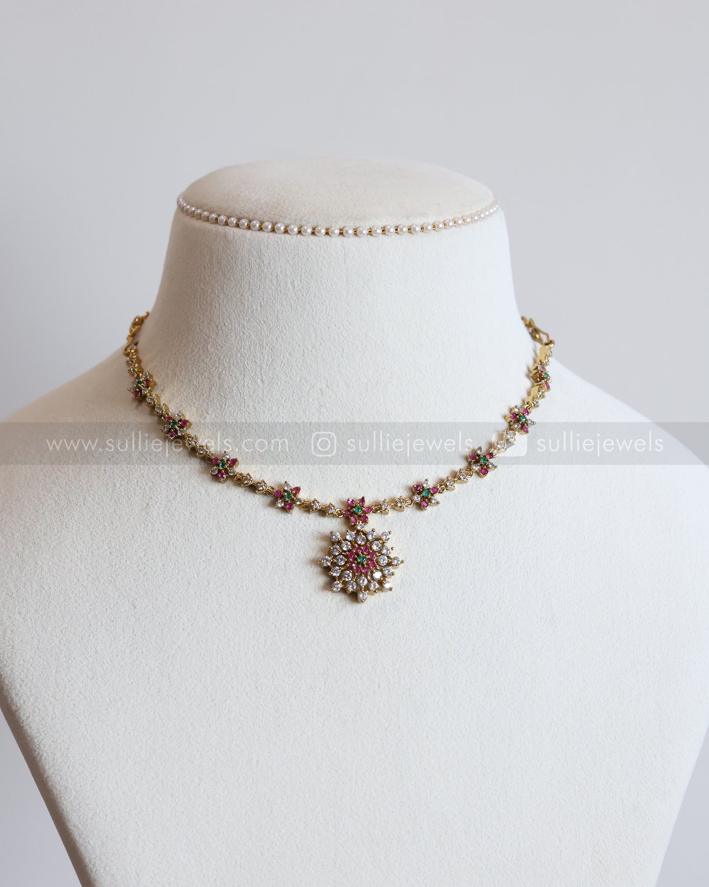 3662 - Multicolour Diamond Web Necklace with Earring