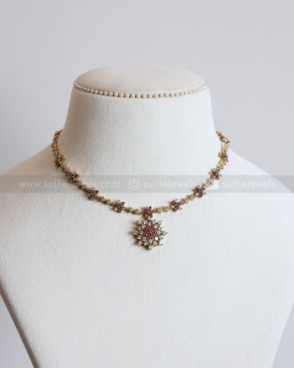 3662 - Multicolour Diamond Web Necklace with Earring