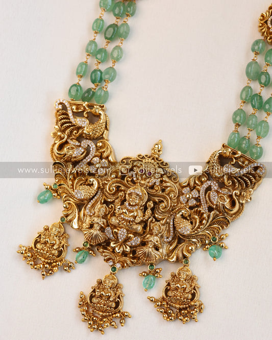 Lakshmi Premium Mint Beads Long Chain / Haaram with Earring