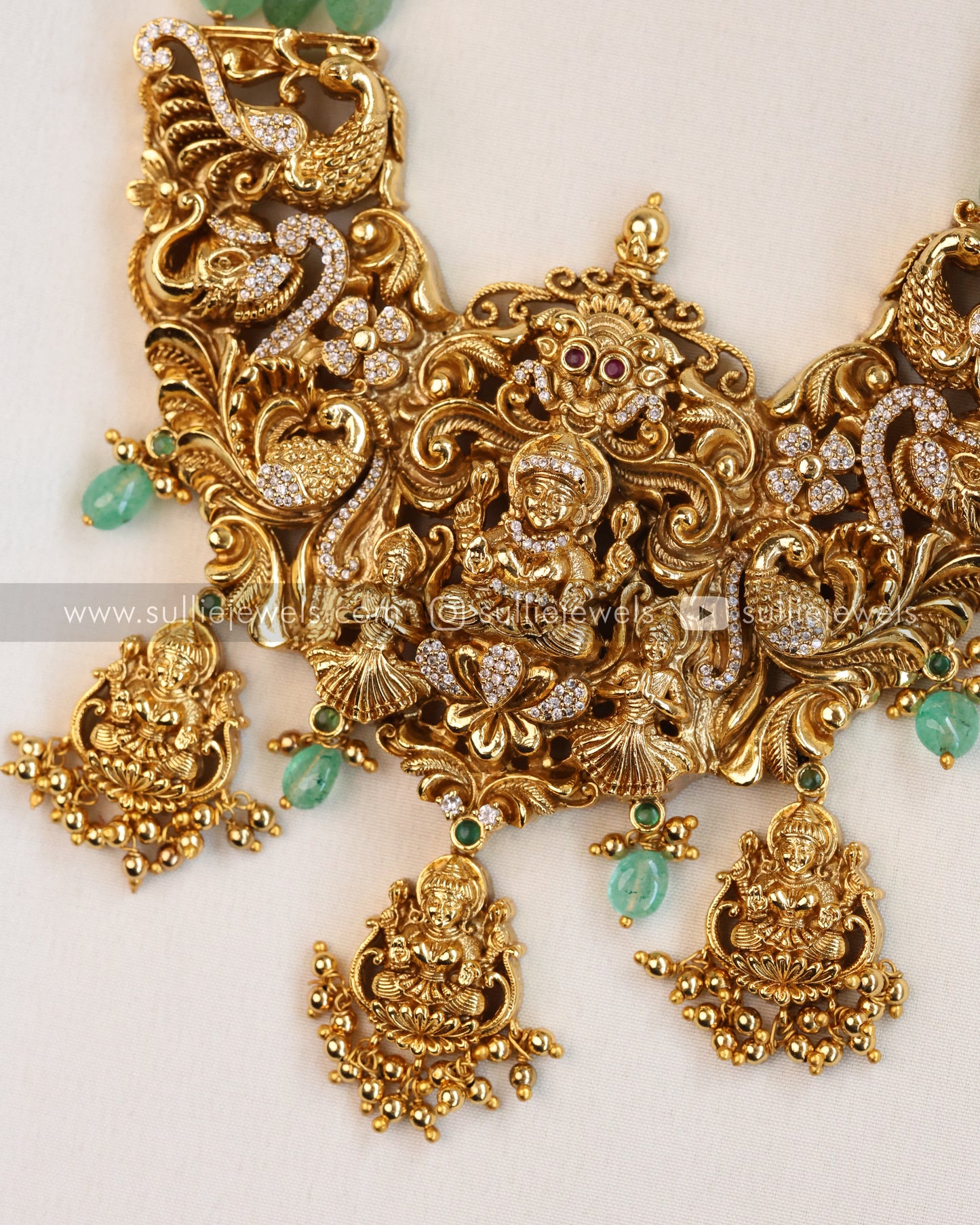Lakshmi Premium Mint Beads Long Chain / Haaram with Earring