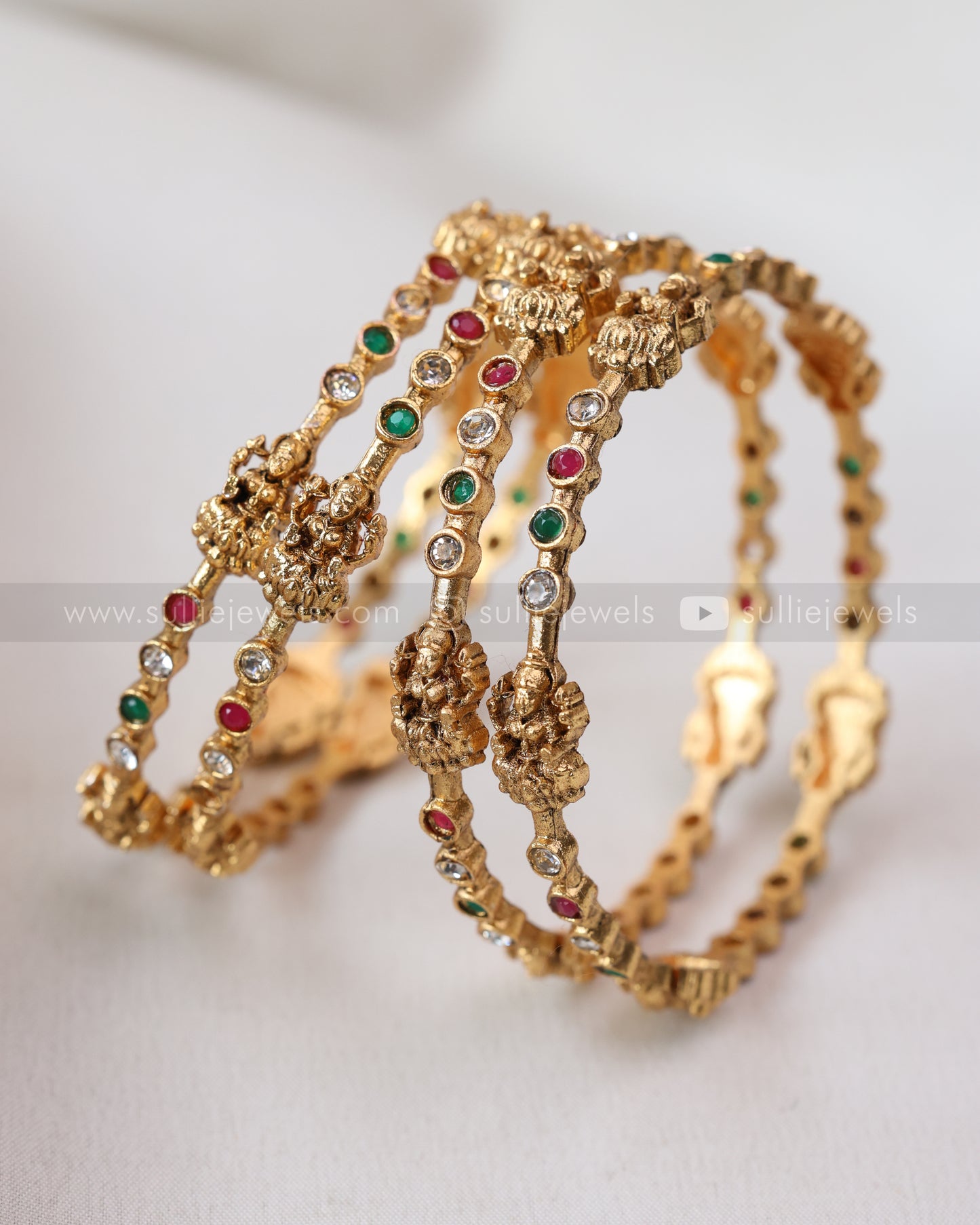 9048 - Sullie Basic Stone & Gold Lakshmi Bangle Set of 4