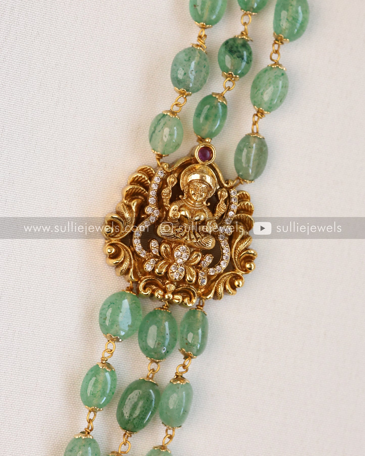 Lakshmi Premium Mint Beads Long Chain / Haaram with Earring