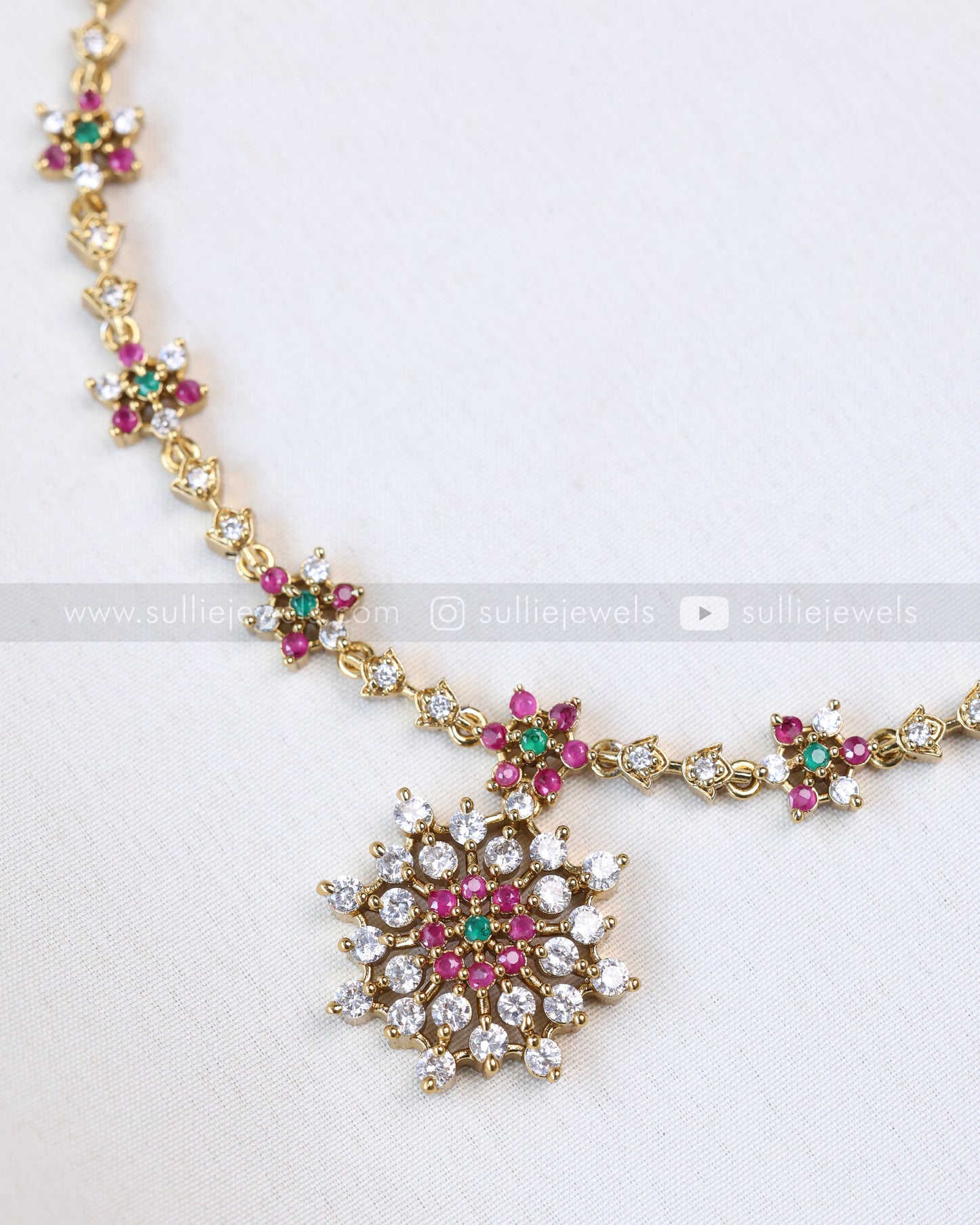 3662 - Multicolour Diamond Web Necklace with Earring