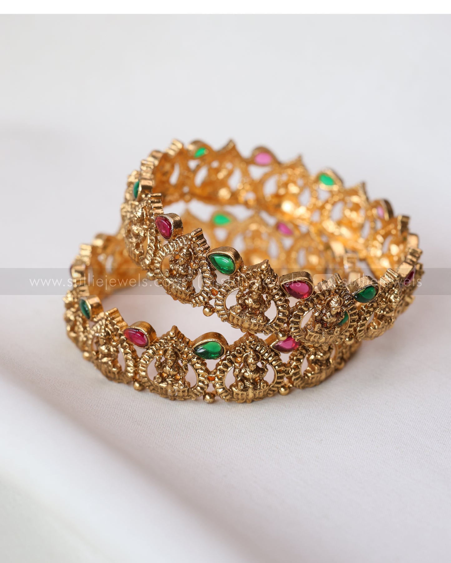 9057 - Sullie Basic - Multi Stone Raindrop Design Lakshmi Bangle - Set of 2