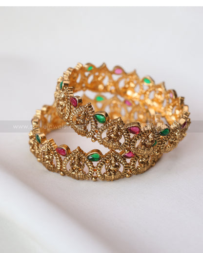 9057 - Sullie Basic - Multi Stone Raindrop Design Lakshmi Bangle - Set of 2