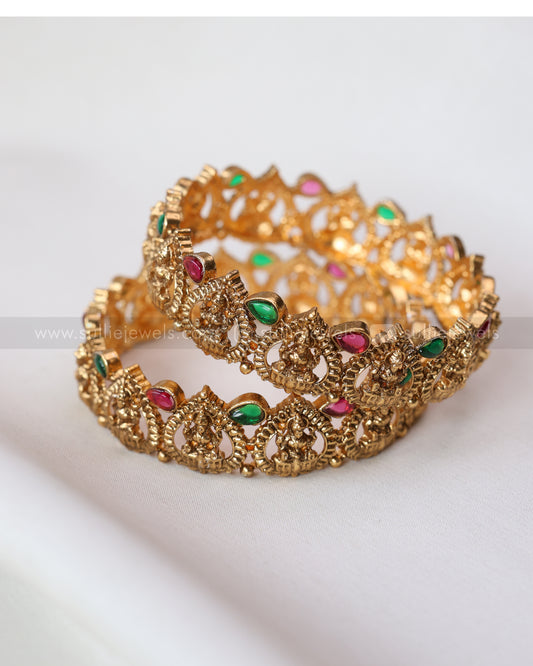 9057 - Sullie Basic - Multi Stone Raindrop Design Lakshmi Bangle - Set of 2