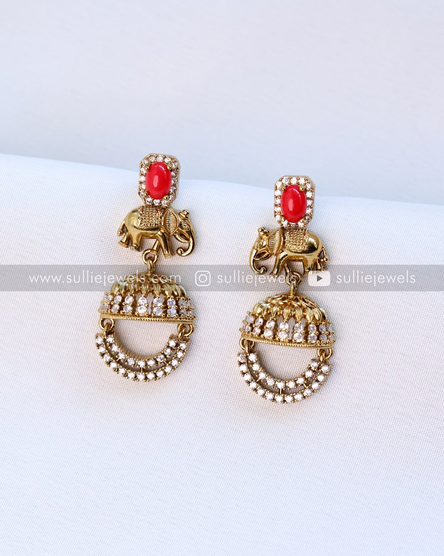Elephant Coral & Stone Necklace with Earring